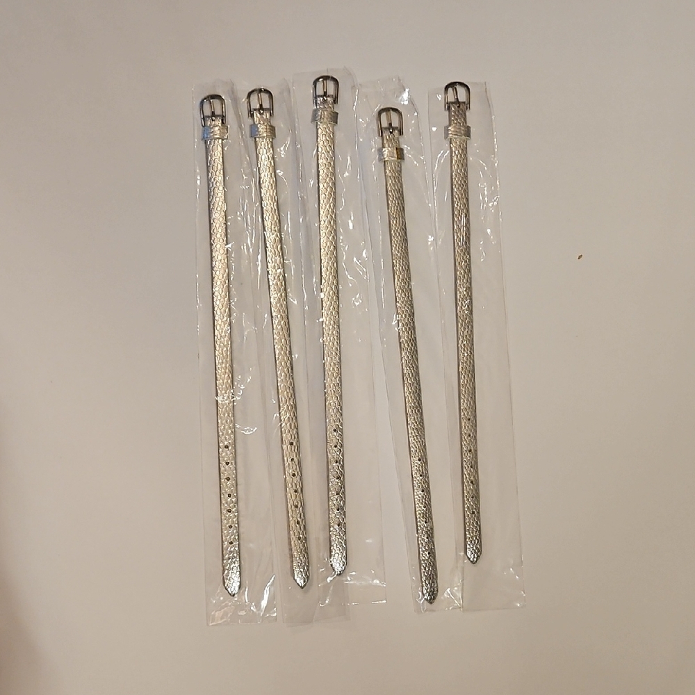 Leather Bracelet Set Of 5 Snake Skin Craft Supplies Jewelry Making Silver NEW